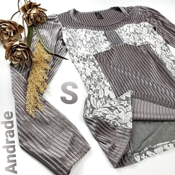 Andrade Lavender Lace Silver Stripe Shimmer Top S - Picture 1 of 16